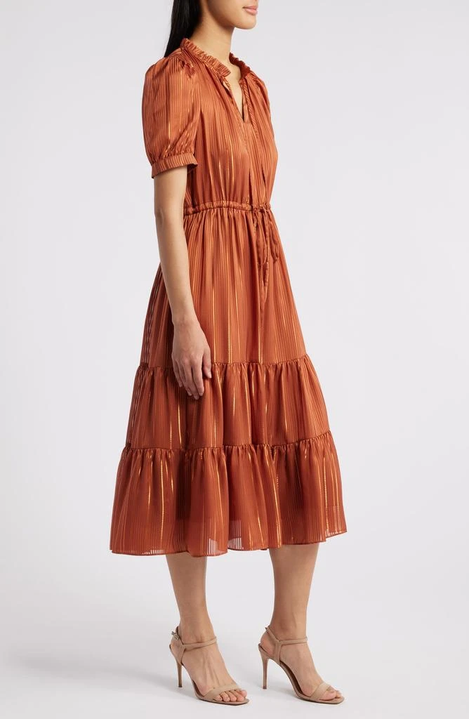 julia jordan Metallic Stripe Tiered Midi Dress 3