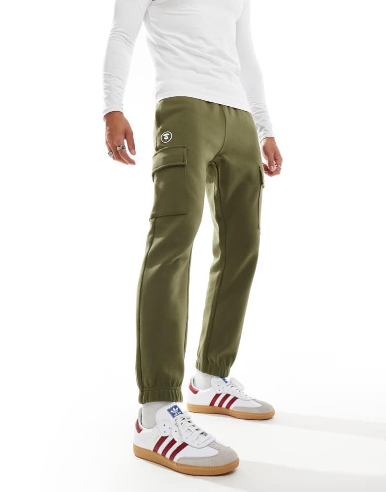 AAPE Aape By A Bathing Ape logo cargo cuffed joggers in khaki