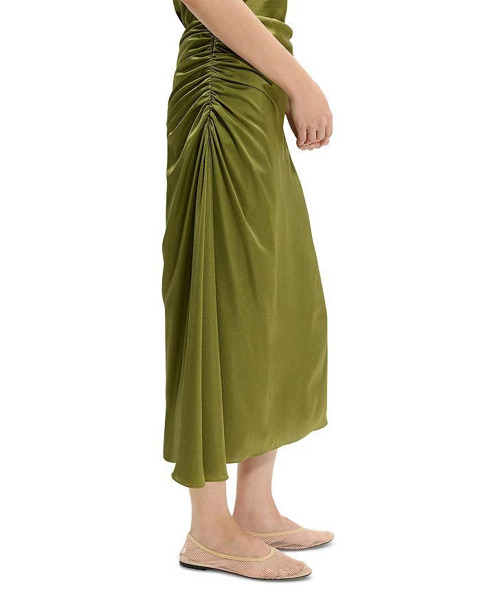 Theory Ruched Midi Skirt in Crushed Satin 4