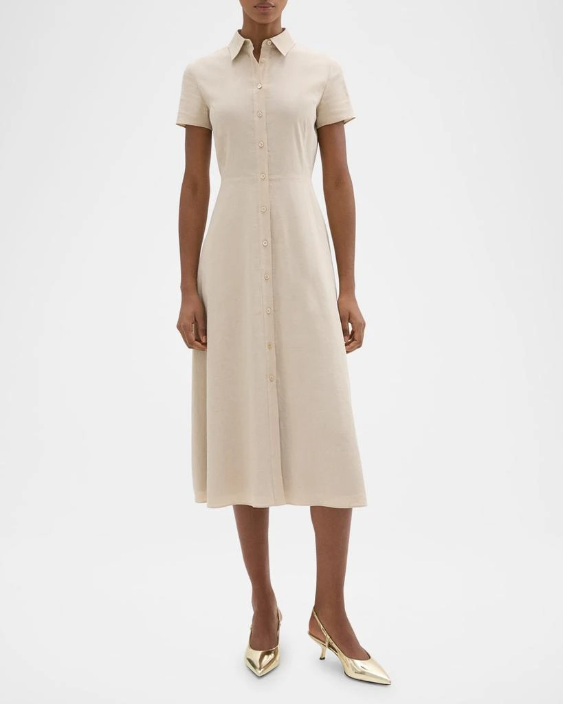 Theory Good Linen Short-Sleeve Button-Front Midi Shirt Dress 2