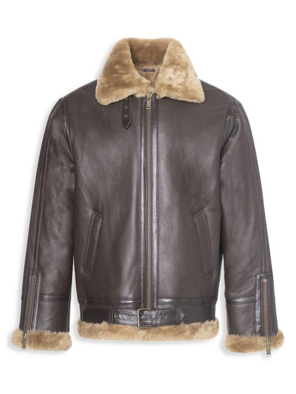 WOLFIE FURS Sheepskin & Shearling Trim Moto Jacket