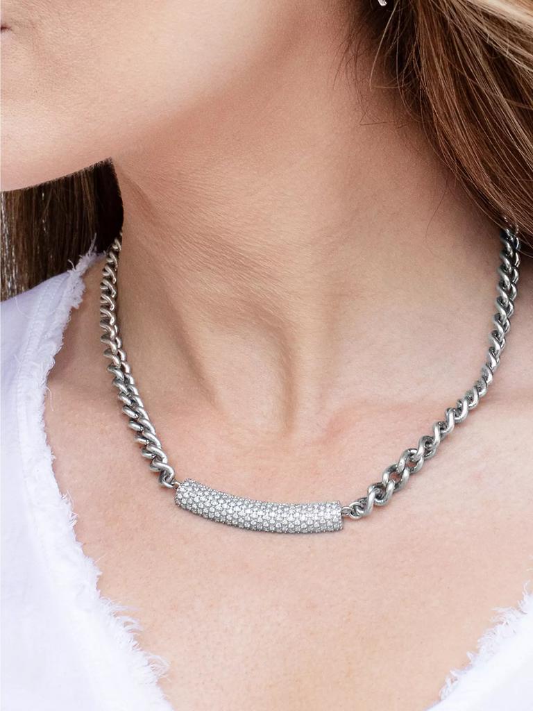 Sheryl Lowe Short Curb Chain Sterling Silver & 1.77 TCW Diamond Necklace