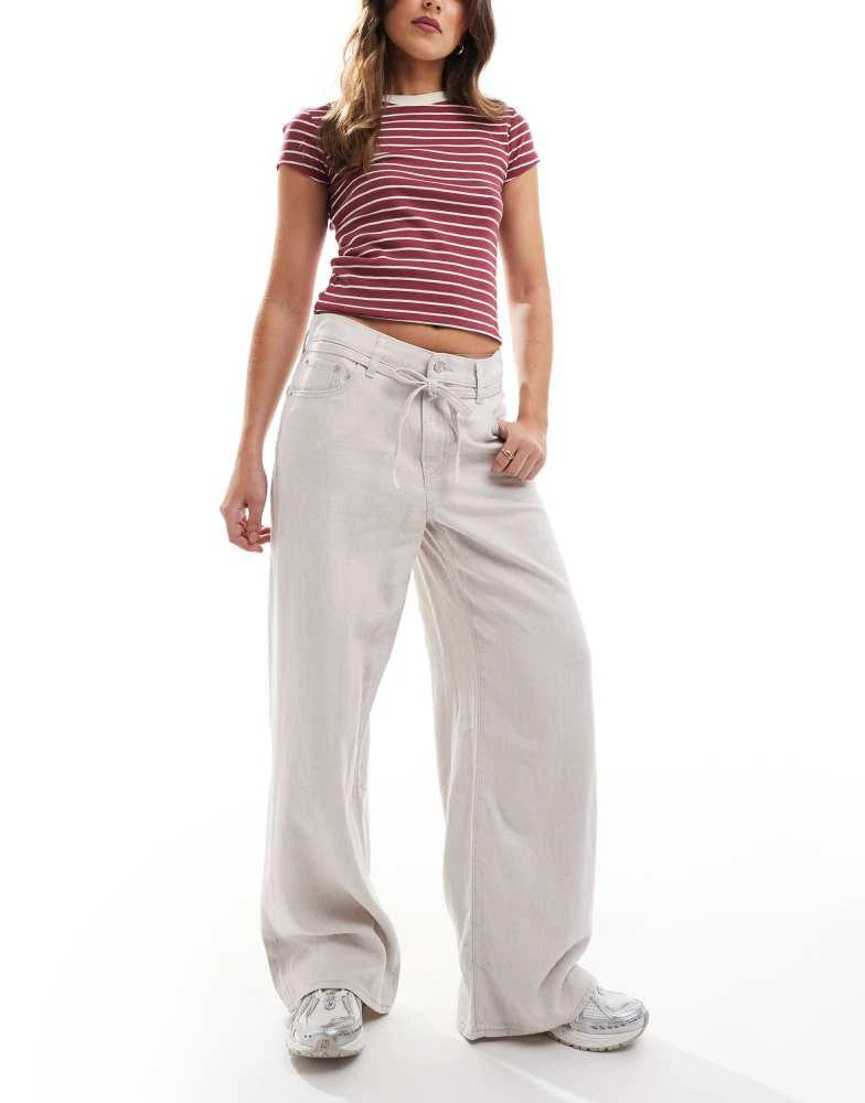 Levi's Levi's XL straight linen blend trousers with tie waist in off white 1