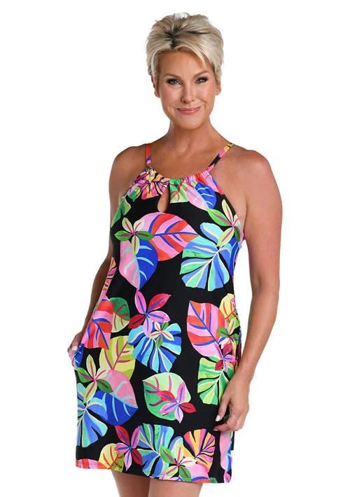 24th and Ocean And Ocean Tropical Floral Printed Haler Neck Swim Cover Up 1