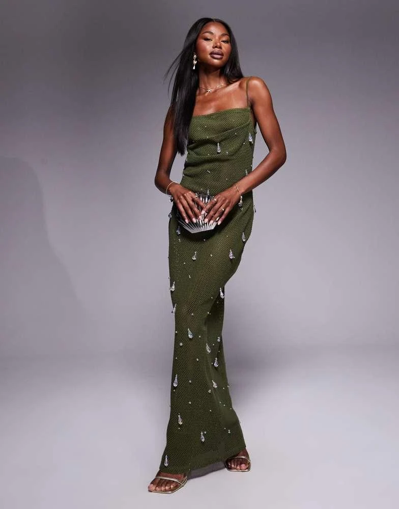 off the shoulder split leg dress Off-Shoulder Split Maxi Dress Green / L