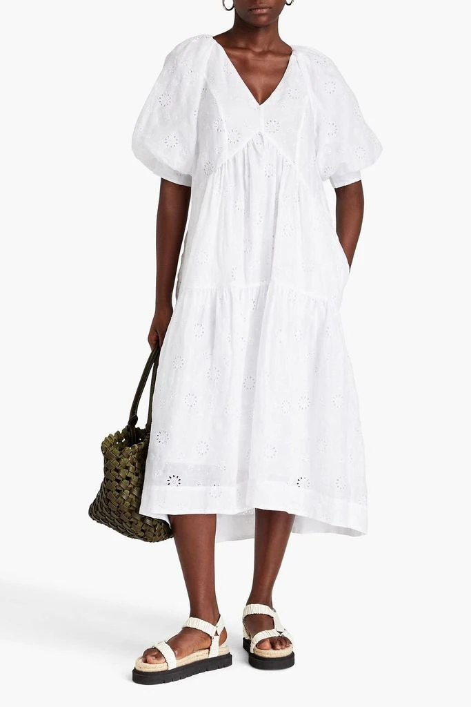 FRAME Gathered broderie anglaise midi dress 2