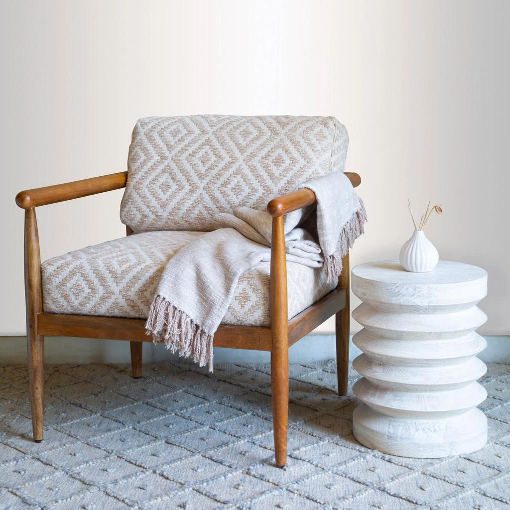 Hivvago 28" Beige And Brown Fabric Geometric Arm Chair 2