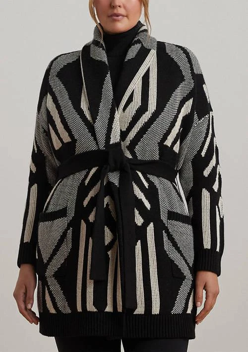 Ralph Lauren Ralph Lauren Plus Size Geometric Motif Belted Wool Blend Cardigan 1
