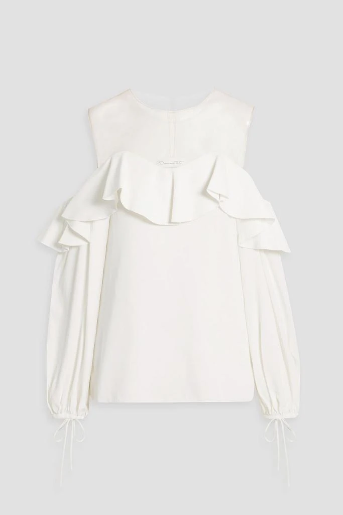 Oscar de la Renta Tulle-trimmed ruffled crepe top 1