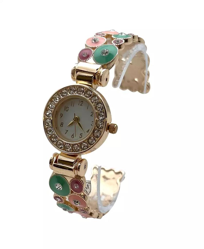 Olivia Pratt Pastels Gold Colorful Round Shapes Band Bangle Women Watch