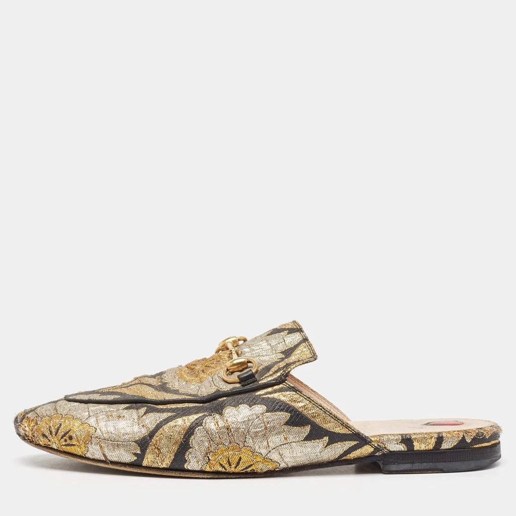 Gucci Gucci Metallic Brocade Fabric Princetown Flat Mules Size 37 1