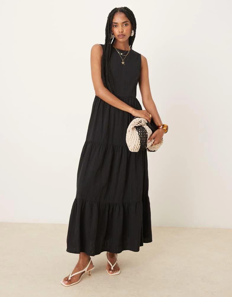 knee length dresses for ladies Blue Layer Tiered Bow Tie Midi Dress | Purple Door main image 1