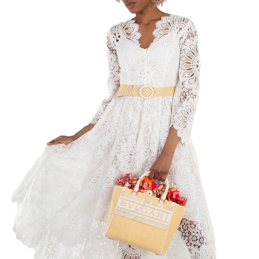 BVLGARI Ivory Raffia Logo Tote Bag 2