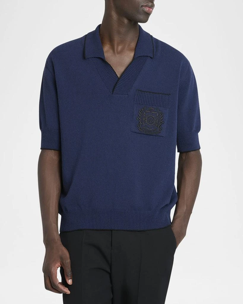 Balmain Men
s Pocket Emblem Knit Polo Shirt 4