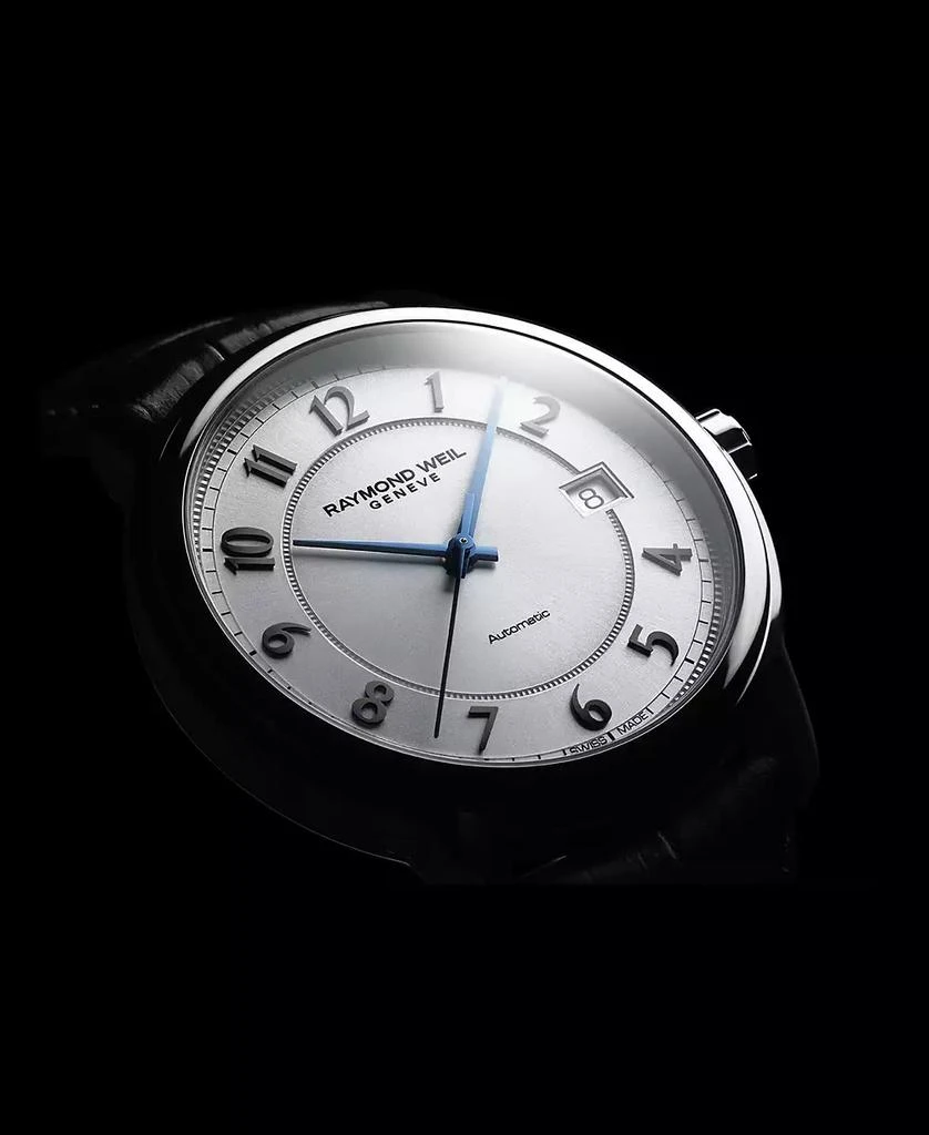 Raymond Weil Men's Swiss Automatic Maestro Black Leather Strap Watch  39mm 2