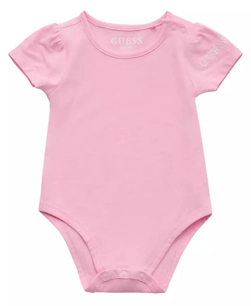 GUESS Baby Girls 2-Piece Short Sleeve Bodysuit and Embroidered Overall Set 3