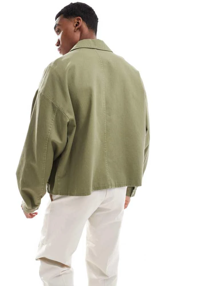 ASOS ASOS DESIGN boxy oversized harrington jacket in washed green 4