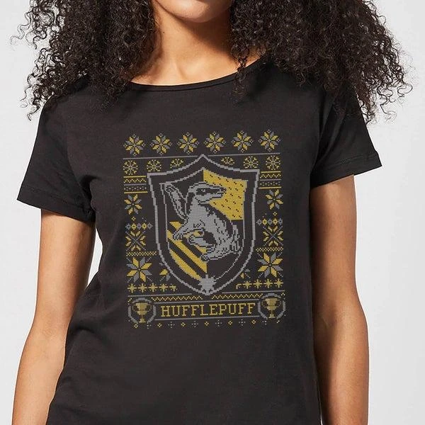 Harry Potter Harry Potter Hufflepuff Crest Women's Christmas T-Shirt - Black 1