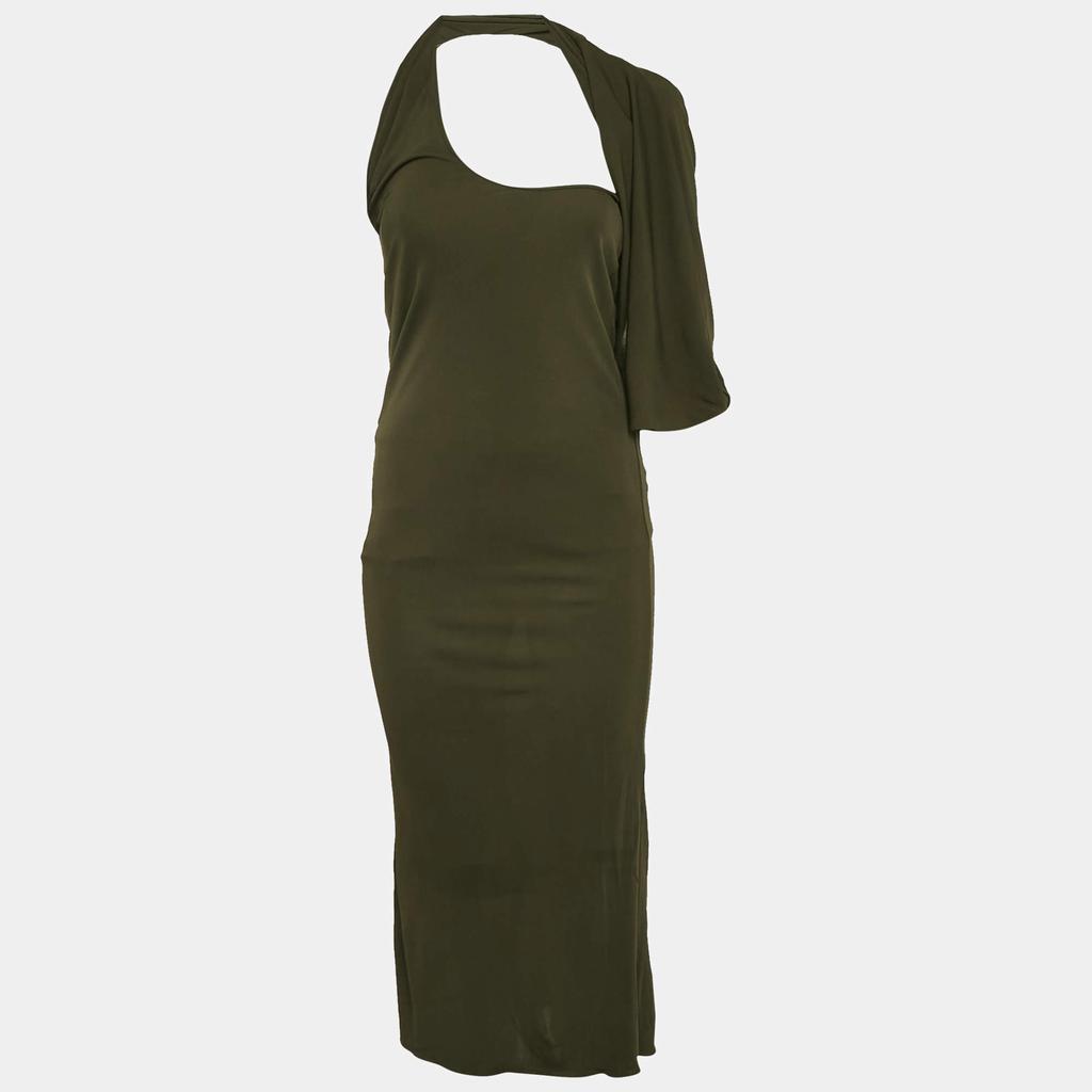 Yves Saint Laurent Saint Laurent Paris Green Jersey Asymmetric Maxi Dress S