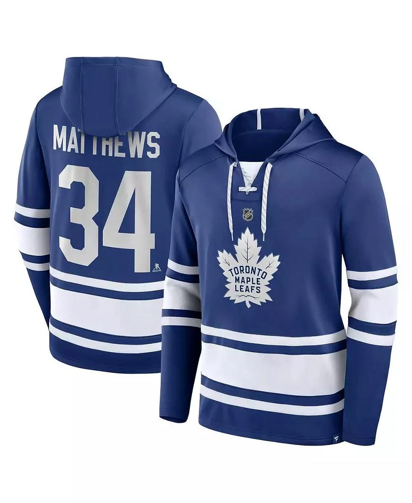 Fanatics Men's Auston Matthews Blue Toronto Maple Leafs Name and Number Lace-Up Pullover Hoodie 1