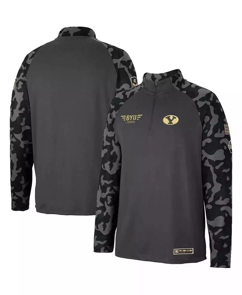 Colosseum Men's Charcoal BYU Cougars OHT Military-Inspired Appreciation Long Range Raglan Quarter-Zip Jacket 1