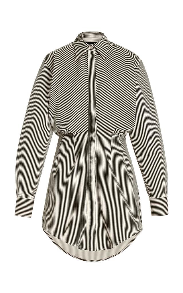 Brandon Maxwell Brandon Maxwell - The Vera Striped Linen-Silk Mini Shirt Dress - Navy - US 12 - Moda Operandi