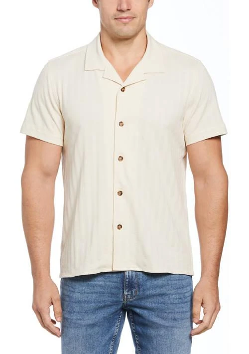 Perry Ellis Ellis Mens Short Sleeve Textured Stripe Camp Shirt 1