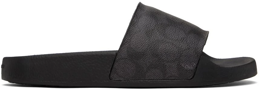 Coach Black Signature Coated Canvas Pool Slides 1