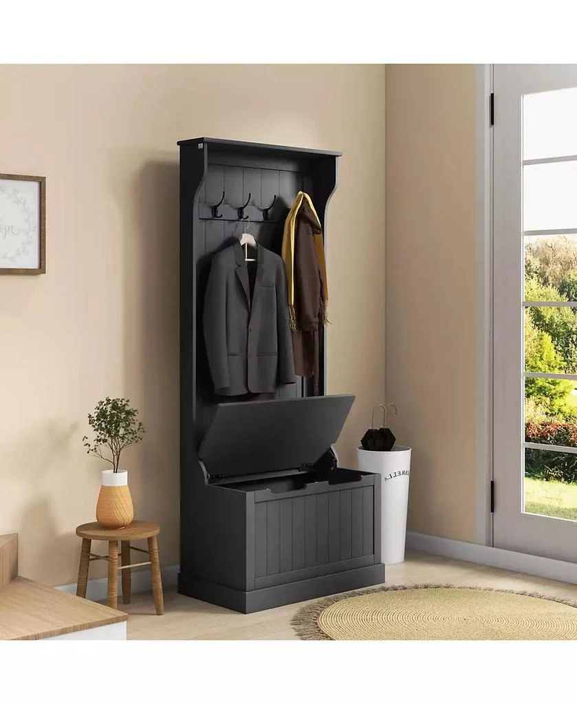 Streamdale Furniture 28" 3-In-1 Entryway Hall Tree with Storage Bench, Coat Rack with Four Hooks and Shoe Storage, Black 7