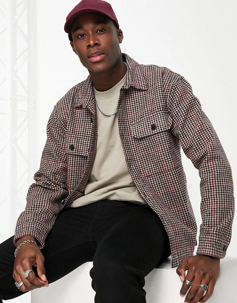 Abercrombie & Fitch Abercrombie & Fitch houndstooth check heavy flannel overshirt in tan 1
