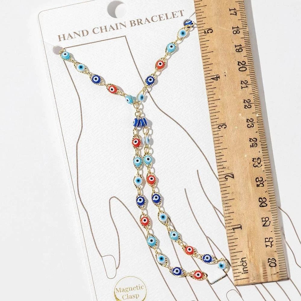 FASHNZFAB White Gold Dipped Evil Eye Charm Link Hand Chain Magnetic Bracelet 4