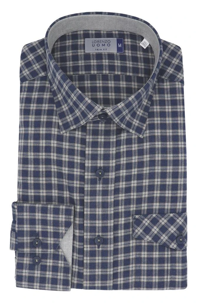 Lorenzo Uomo Trim Fit Flannel Check Cotton Dress Shirt 4