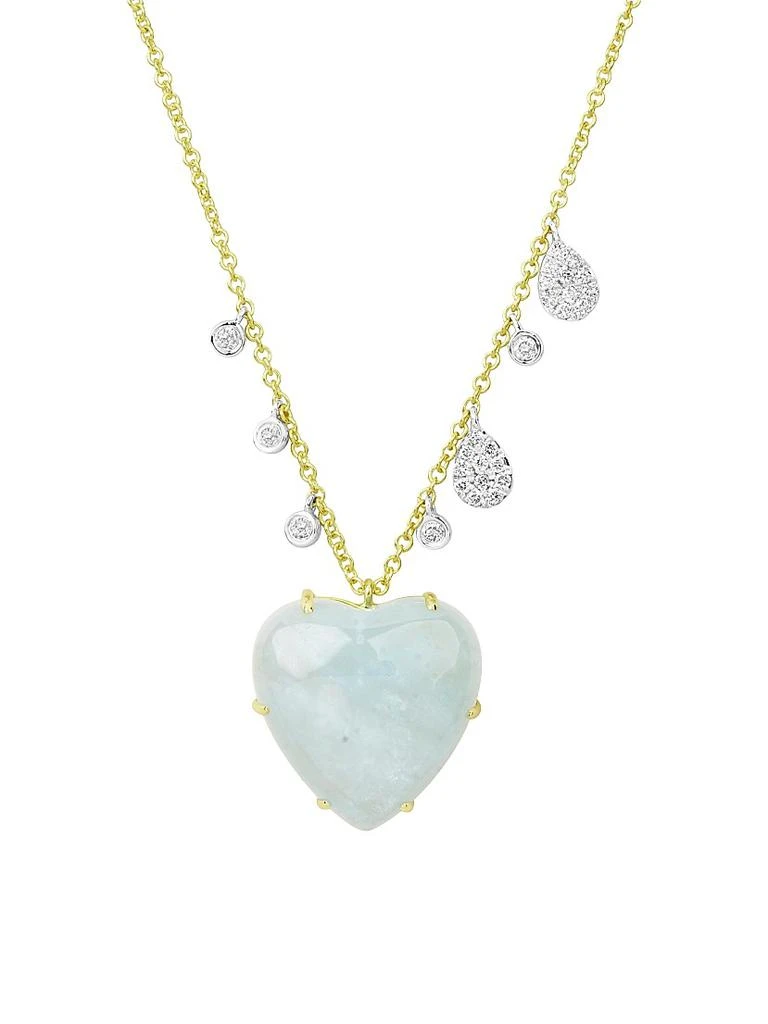 Meira T 14K Yellow Gold, Diamonds 
Milky Aquamarine Heart Necklace