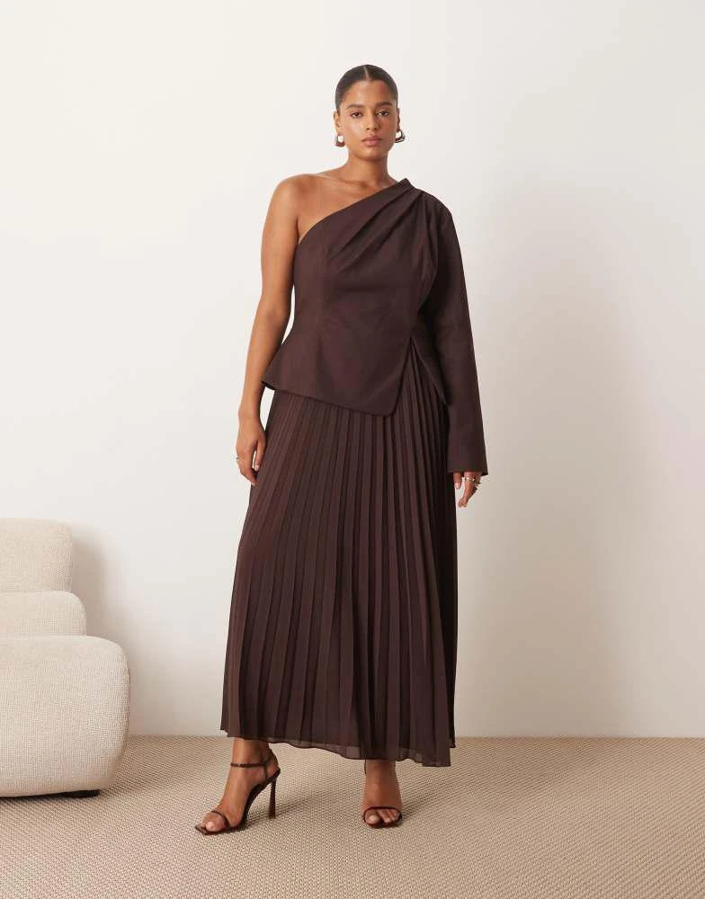 ARRANGE Curve sculpted one shoulder maxi dress with micro pleat hem in  chocolate  On Sale Now with Up to 46% Off | Discover Exclusive Deals &  Savings at BeyondStyle  Authentic