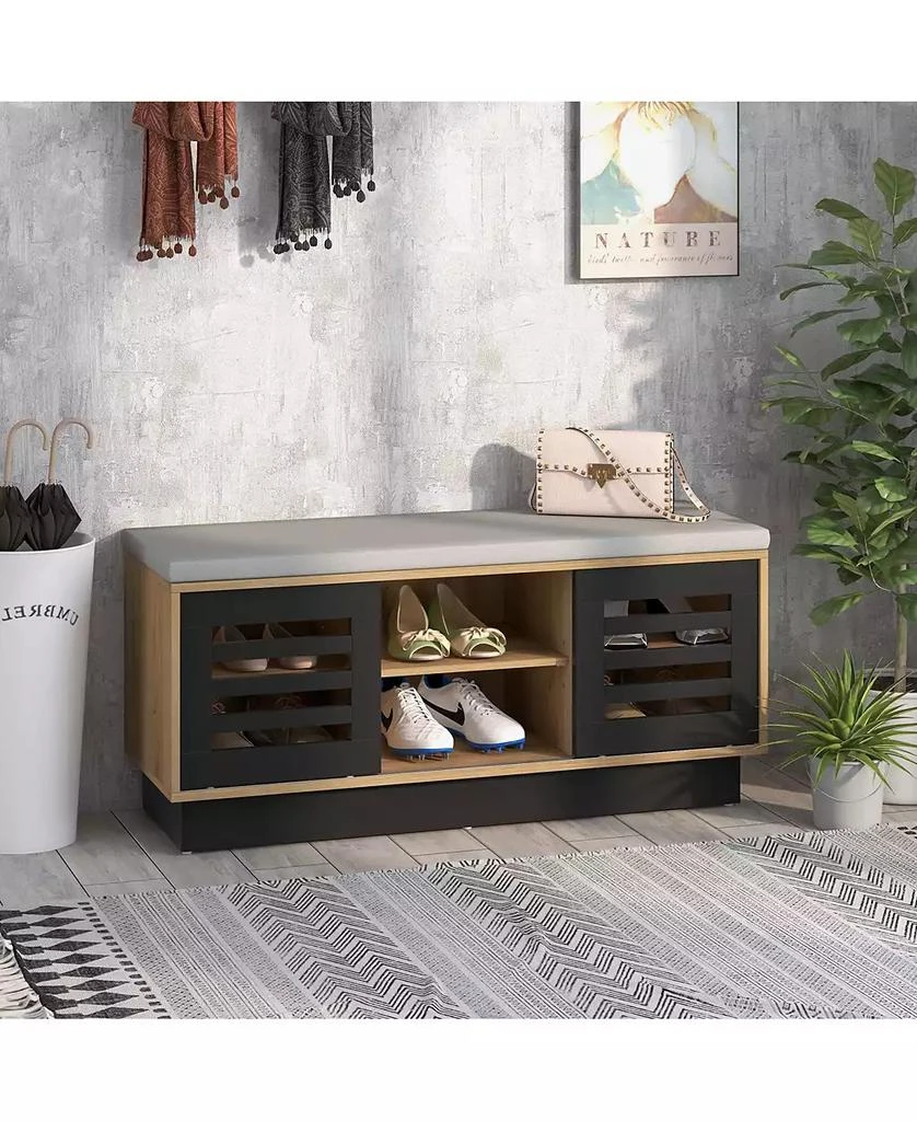 Costway Shoe Storage Bench with Cushion and Shoe Rack Organizer for Entryway 2