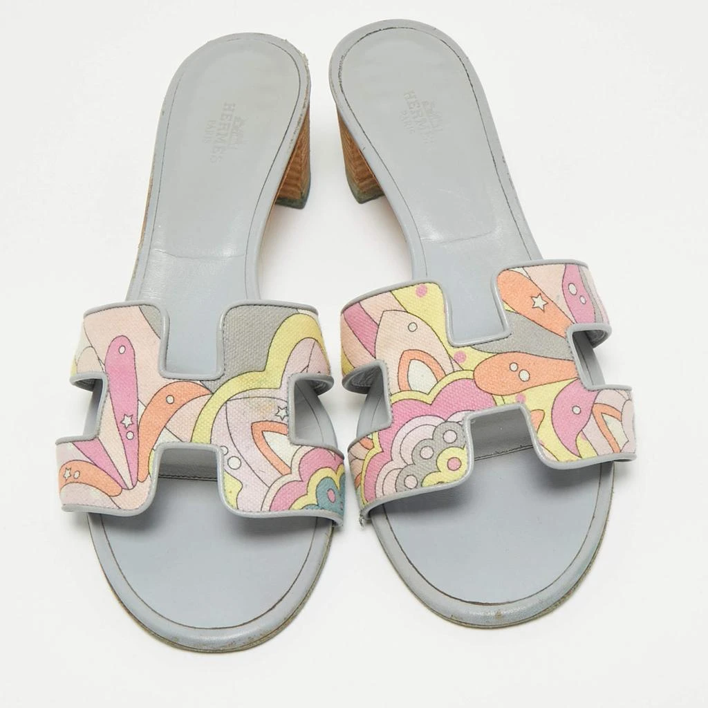 Hermes Hermes Light Blue Printed Canvas and Leather Oasis Sandals Size 39 3