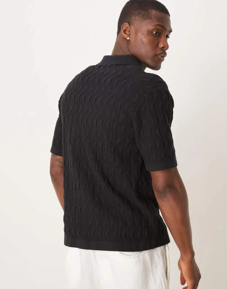 Abercrombie & Fitch Abercrombie & Fitch short sleeve knit button up polo in black 3