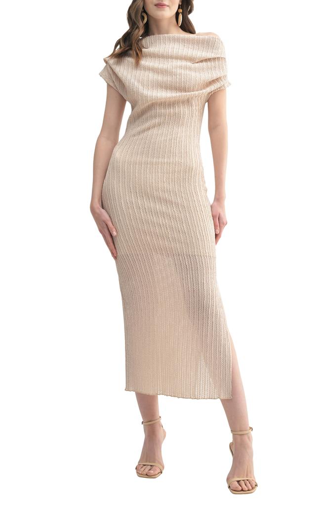 Lush Asymmetric Off the Shoulder Knit Body-Con Dress