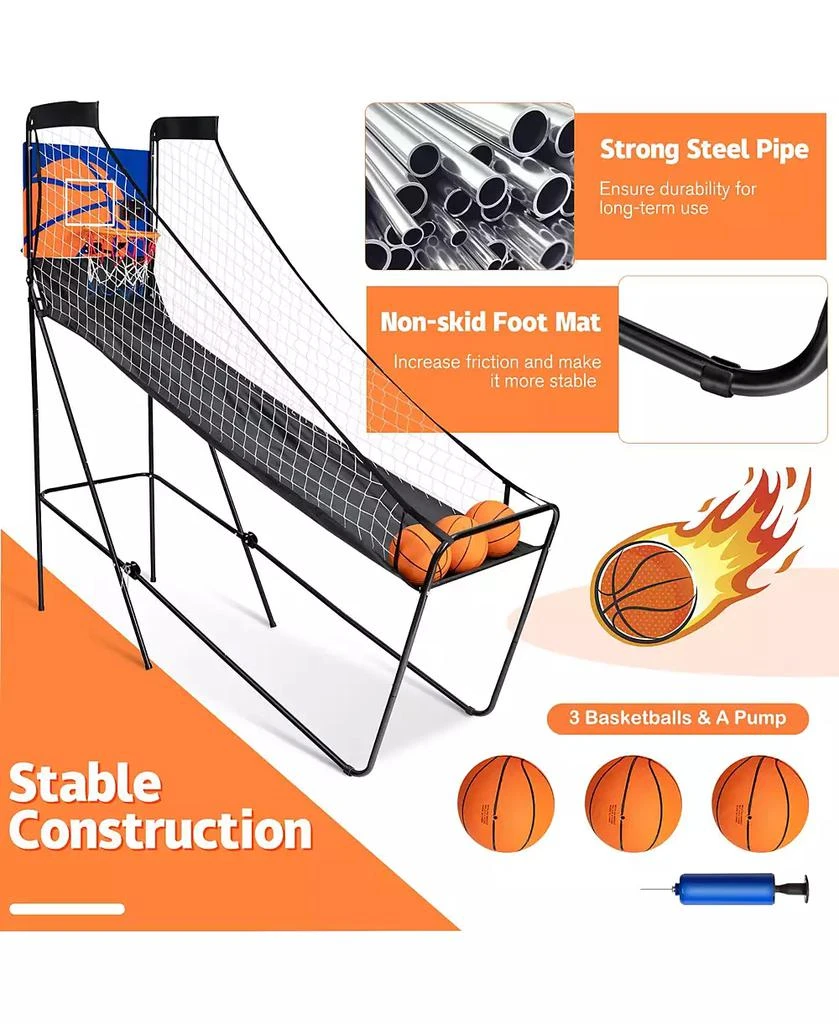 Costway Foldable Single Shot Basketball Arcade Game W/Electronic Scorer 3 Basketballs 4