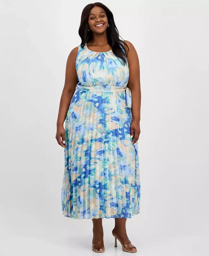 Sandra Darren Plus Size Printed Pleated Tie-Waist Dress 1