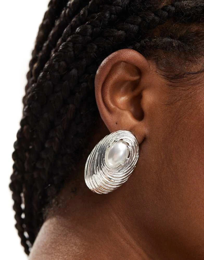 8 Other Reasons 8 Other Reasons rhodium plated pearl detail oversized stud earrings in silver 3