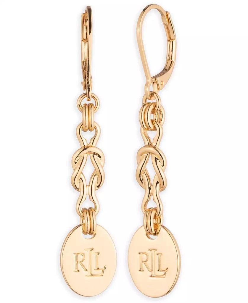Ralph Lauren Logo Knot Gold-Tone Linear Earrings