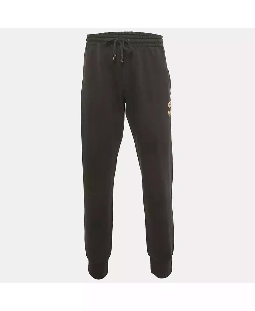 Pre-Owned Dolce & Gabbana Men's Black Crown Embroidered Cotton Jogger Pants