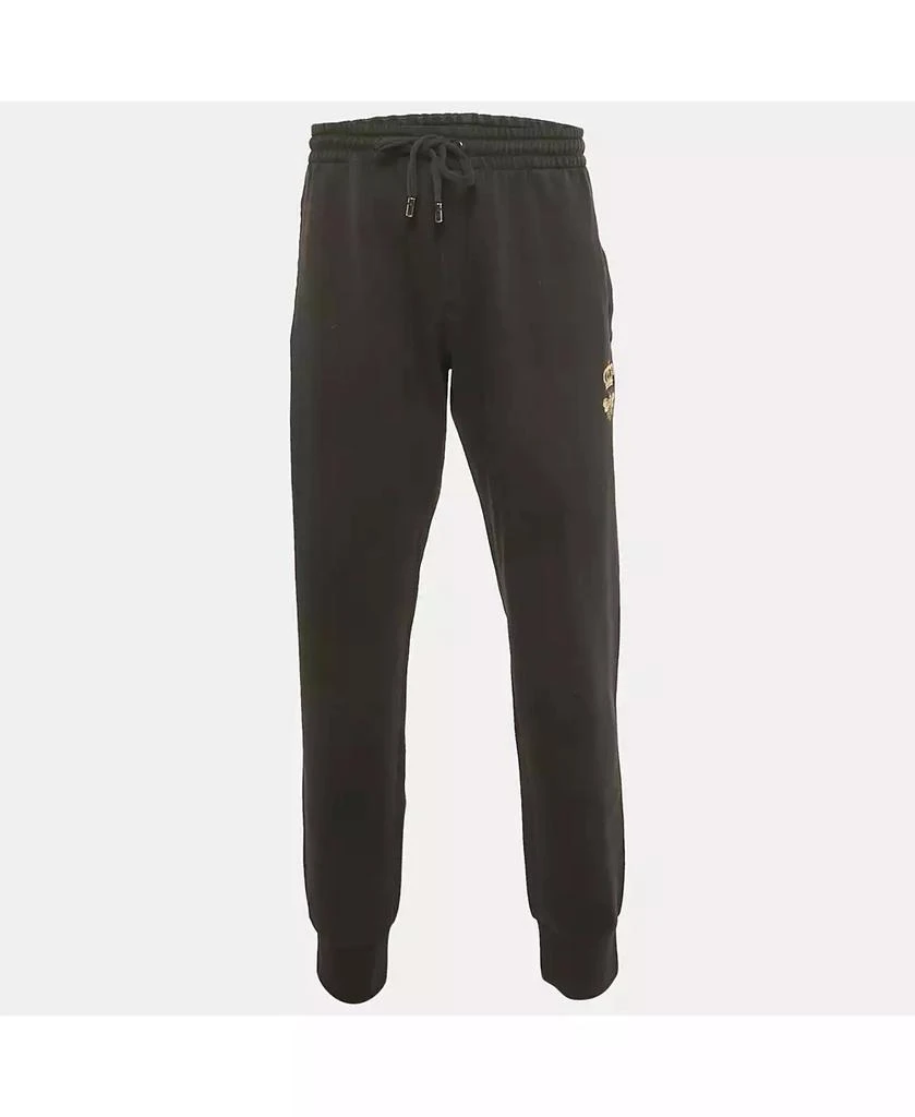 Pre-Owned Dolce & Gabbana Men's Black Crown Embroidered Cotton Jogger Pants 1
