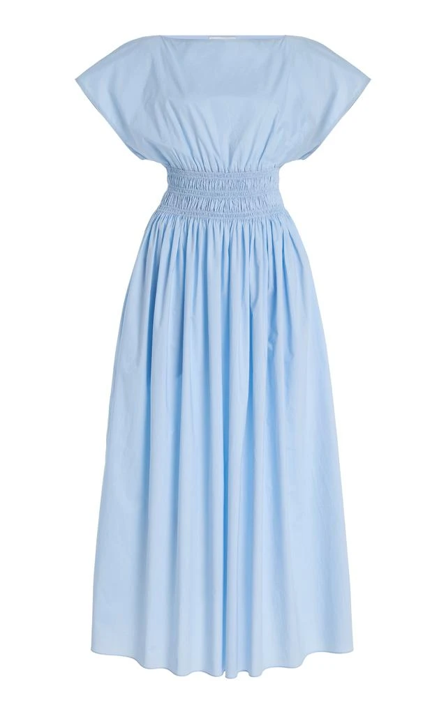 Matteau Matteau - Shirred-Waist Organic Cotton Midi Dress - Blue - 1 - Moda Operandi 1