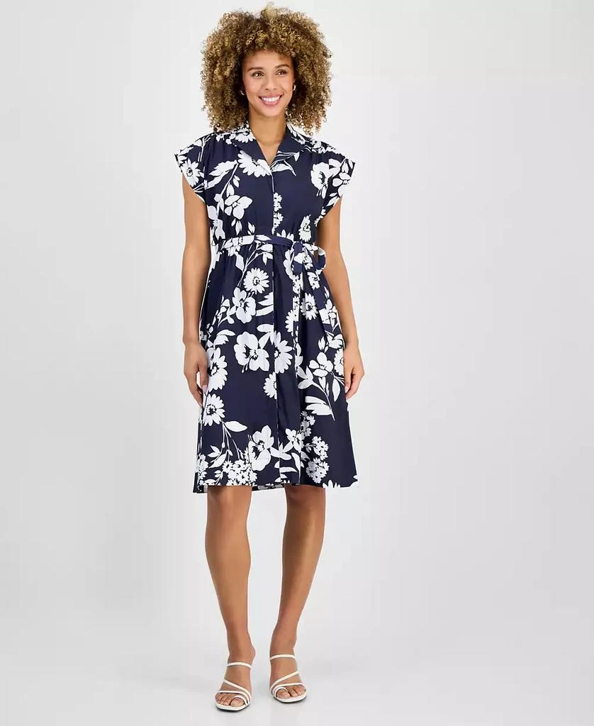 Sandra Darren Petite Cap-Sleeve Belted Shirtdress 1