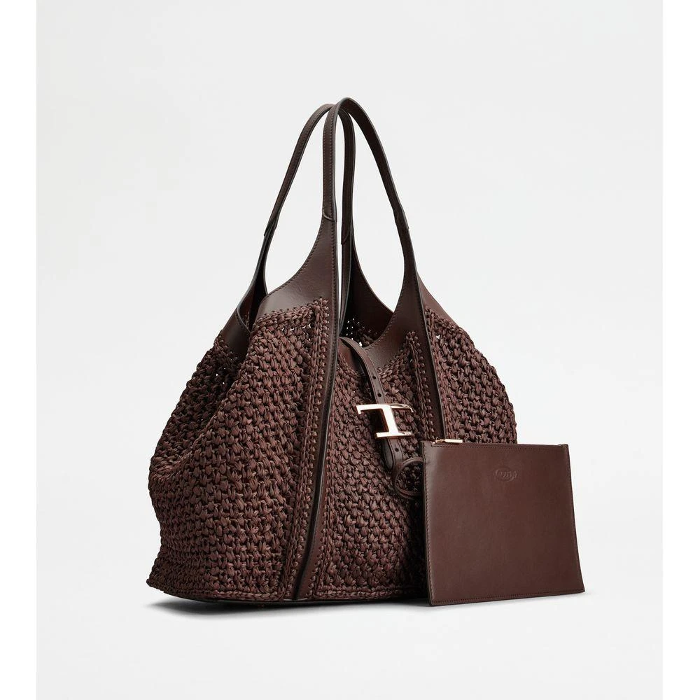 Tod's T Timeless Shopping Bag in Raffia and Leather Medium 2
