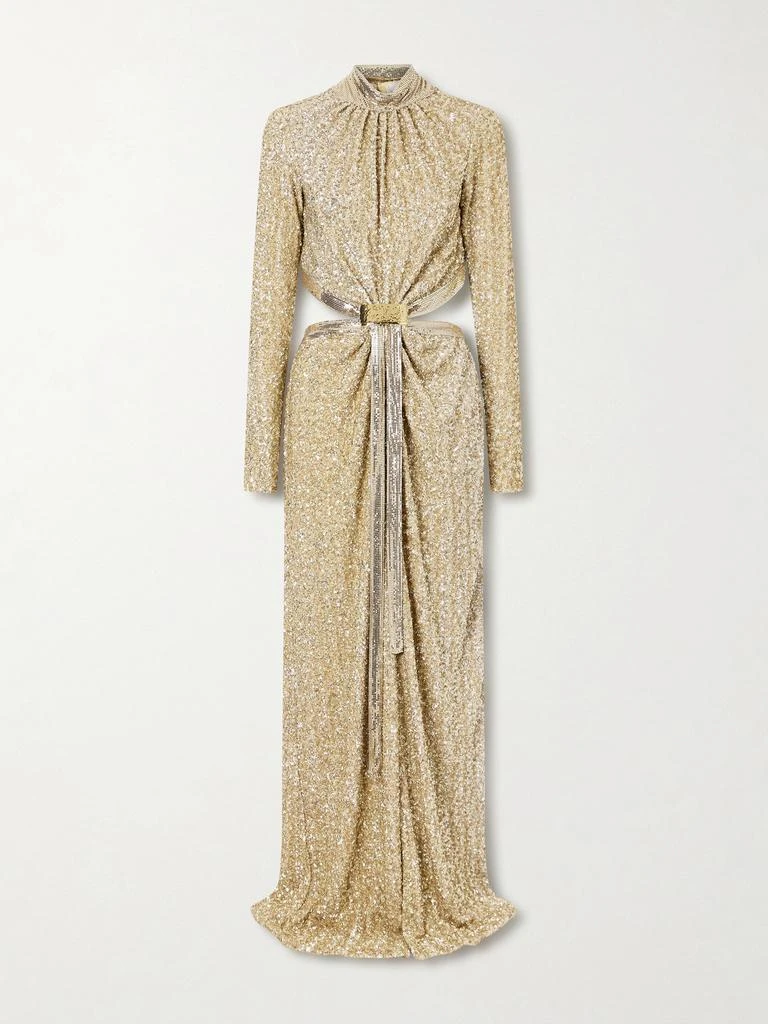 RABANNE Chainmail-trimmed Cutout Sequined Tulle Gown