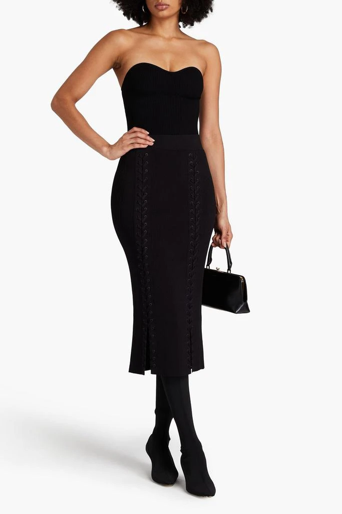 SIMKHAI Helix lace-up ribbed-knit midi skirt 2