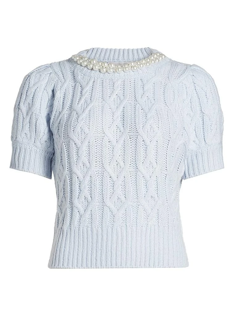 Design History Faux Pearl Cable-Knit Short-Sleeve Sweater 1